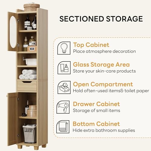 LIKIMIO 69" Tall Bathroom Cabinet with Drawer and Tissue Holder
