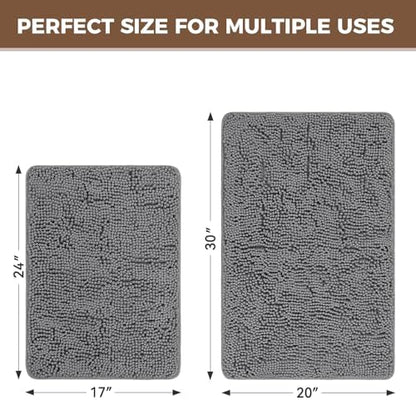 Bcoimo Bath Rug Mat Sets, 2 Piece Extra Soft Chenille Gray Bathroom Mat Set