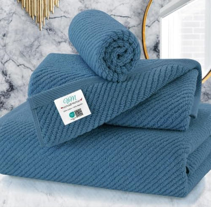 VOOVA & MOVAS 3PC Towel Set, 100% Cotton, Labrador Blue