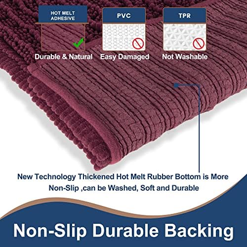 Luxury Chenille Burgundy Bathroom Rugs Sets 2 Piece, Thickened Hot Melt Rubber Bottom Bath Mats for Bathroom Non Slip,Bath Rugs Quick Dry Machine Washable for Shower Mat (32"x20"+17"x24")