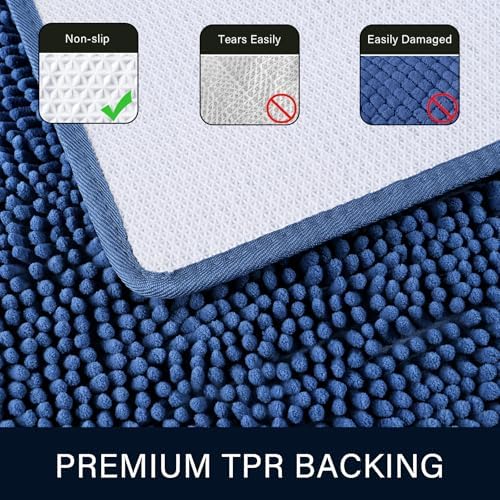 LOCHAS Luxury Bathroom Rug Shaggy Bath Mat 24 x 44 Inch, Blue