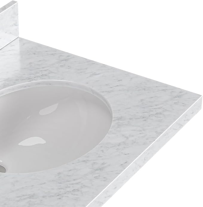ARIEL Cambridge 72-inch Bathroom Vanity with Sink,Solid Wood, 1.5-inch Italian Carrara Marble Countertop, Double Oval Porcelain Sink, 4 Soft Closing Doors, 6 Dovetail Drawers, Brown Oak