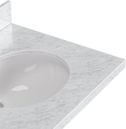 ARIEL Cambridge 72-inch Bathroom Vanity with Sink,Solid Wood, 1.5-inch Italian Carrara Marble Countertop, Double Oval Porcelain Sink, 4 Soft Closing Doors, 6 Dovetail Drawers, Brown Oak