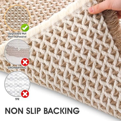 IM HOME Extra Large Waffle Bath Mat Beige & White 6'x2'(72" x 24"), Boho Woven Modern Bath Mat Rugs, Absorbent Non Slip Bathroom Rugs, Soft Washable Bath Rugs with Tassels for Bathroom