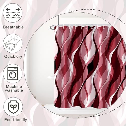 Red Striped Shower Curtain with Hooks for Bathroom 60x72 Inch