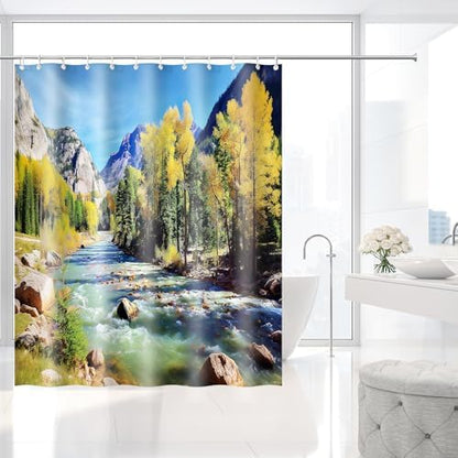 Colorado Forest Mountain Wilderness Shower Curtain with Hooks 72 x 72 Inch
