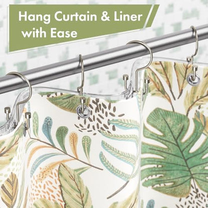 Amazer Nickel Shower Curtain Hooks, 12PCS Minimalist Simple Double Shower Curtain Rings, Rust-Resistant Metal Shower Hooks, Cylinders Shower Rings for Bathroom Shower Rods Curtains