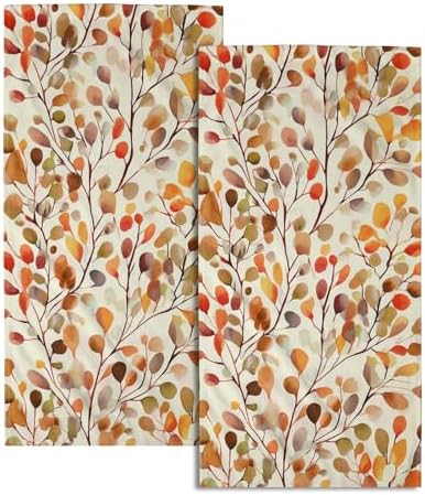 Leaves Floral Hand Towels 14x28 Inch 2Pcs Pack Orange Color Boho Floral Absorbent Soft Fingertip Tea Towel Dish Towel Cloth for Sports Gym Yoga Kitchen Bathroom Home Decor