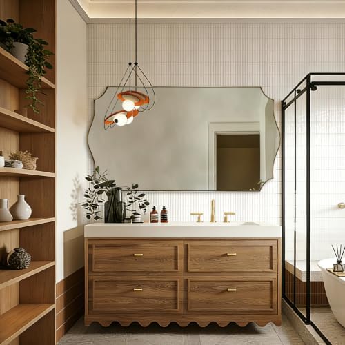 ANDY STAR 30"x55" Brushed Gold Scalloped Mirror for Bathroom Sink