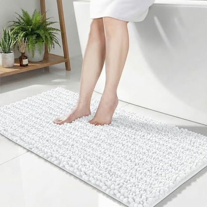 Disolla White Bathroom Rug 24x44 Inch - Thick Chenille Bath Mat, Large Shaggy Plush Absorbent Rug, Non-Slip Machine Washable Floor Mat for Double Vanity