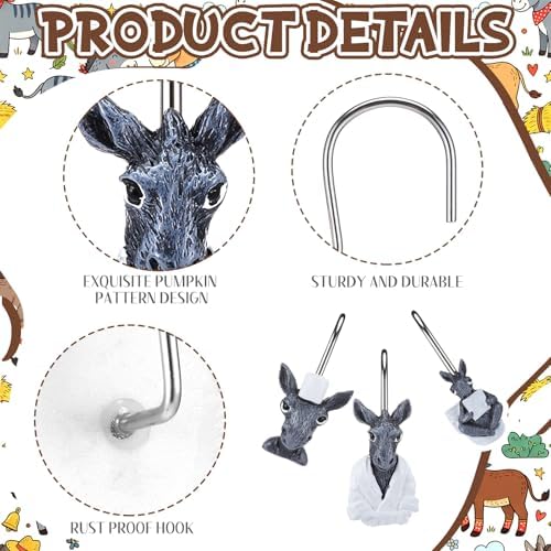 Roowest 12 Pcs Donkey Shower Curtain Hooks, Stainless Steel Farmhouse