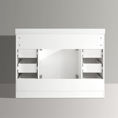 48" Luxurious Bathroom Vanity with White Stone Countertop and Rectangle Sink and Back Splash,2 Soft Closing Doors & 6 Full Extension Drawers (Without Faucet、Pop Up Drain &Mirror)