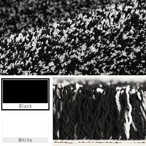 Yimobra Toilet Rugs U Shaped Washable 24X20, Ultra Soft and Water Absorbent Bath Mats, Non Slip Fluffy Shaggy Luxury Microfiber Contour Bath Rugs for Toilet, Dry Quick, Black and White