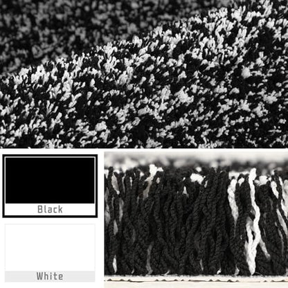 Yimobra Toilet Rugs U Shaped Washable 24X20, Ultra Soft and Water Absorbent Bath Mats, Non Slip Fluffy Shaggy Luxury Microfiber Contour Bath Rugs for Toilet, Dry Quick, Black and White