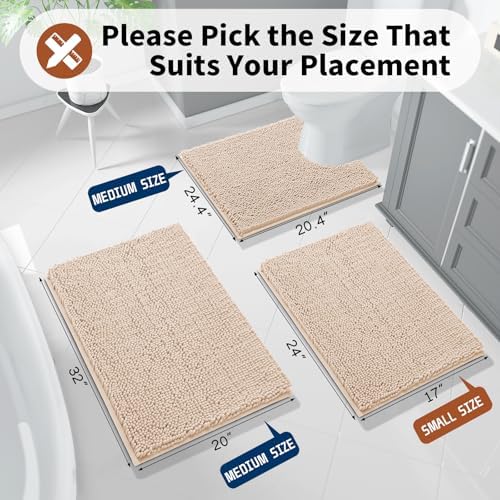 Yimobra Toilet Rugs U Shaped Washable - 24"x20" Non Slip Plush Contour Bath Rugs for Toilet - Super Soft Absorbent Quick Dry Toilet Mats for Bathroom,Beige