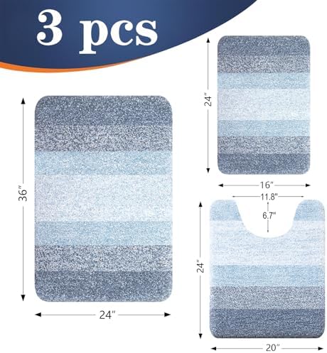 OLANLY Microfiber Bathroom Rugs Sets 3 Piece, 36"x24"+24"x16"+24"x20"