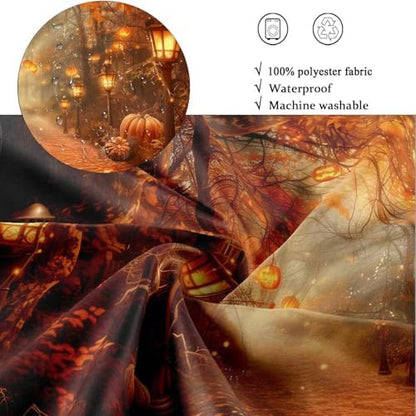 Fall Pumpkins Shower Curtain，Halloween Autumn Thanksgiving Harvest Forest Rural Trail Bathroom Decor，47 x 64 Inch Polyester Fabric Waterproof Bathroom Curtain with Hooks