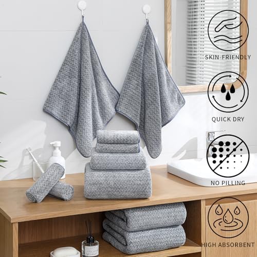 Ultra Soft Bath Towel Set,12 Piece (4 Bath Towels,4 Hand Towels,4 Washcloths) Family Bathroom Towels Set with Hanging Loop,Quick Dry Extra Absorbent Shower Towel for Bathroom,Hotel,Spa-Dark Gray