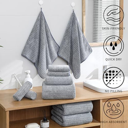 Ultra Soft Bath Towel Set,12 Piece (4 Bath Towels,4 Hand Towels,4 Washcloths) Family Bathroom Towels Set with Hanging Loop,Quick Dry Extra Absorbent Shower Towel for Bathroom,Hotel,Spa-Dark Gray