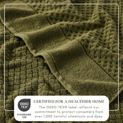 Great Bay Home Bath Towels - 100% Cotton 6 Piece Bath Sheet Set - Diamond Waffle Weave - Absorbent, Durable, Quick-Dry Towels for Bathroom (Olive)