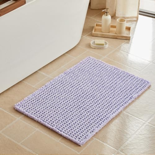Triohero Waffle Bath Mat, Cute Bathroom Rugs Non Slip, 20x30 Lavender Cream