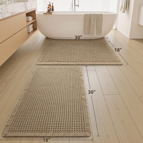 Upgraded Waffle Bath Mat Set of 2 Absorbent Non Slip Bathroom Mat 18" x 30"