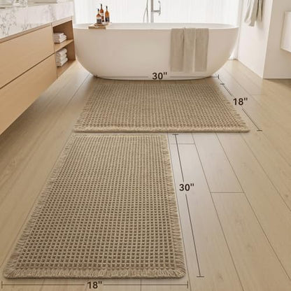 Upgraded Waffle Bath Mat Set of 2 Absorbent Non Slip Bathroom Mat 18" x 30"
