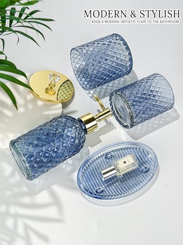 Haturi Glass Bathroom Accessories Set, Navy Blue Bathroom Set, 4 Pcs