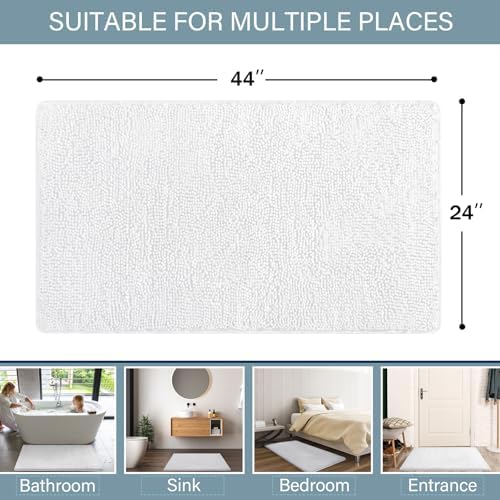 LOCHAS Luxury Bathroom Rug Shaggy Bath Mat 24 x 44 Inch, White