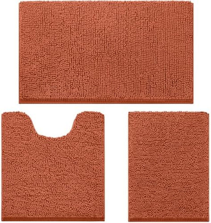 HOMEIDEAS Fall Bathroom Rugs Set of 3, Non Slip Bath Mat, Burnt Orange
