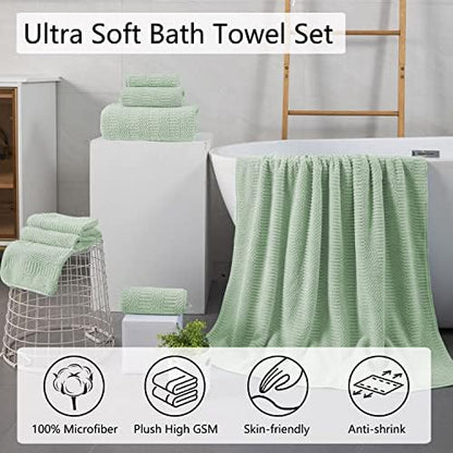 8 Pcs Green Oversized Bath Towel Set-2 Extra Large Bath Sheets,2 Hand Towels,4 Washcloths Soft Bathroom Towels Highly Absorbent Quick Dry Beach Chair Towels Woven Towels for Hotel and Spa