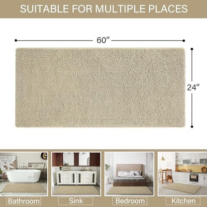 LOCHAS Luxury Bathroom Rug Shaggy Bath Mat 24 x 60 Inch, Beige
