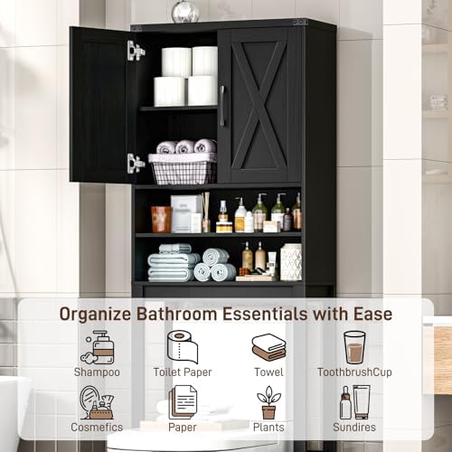 Vabches Over The Toilet Storage Cabinet with Adjustable Shelf, Black