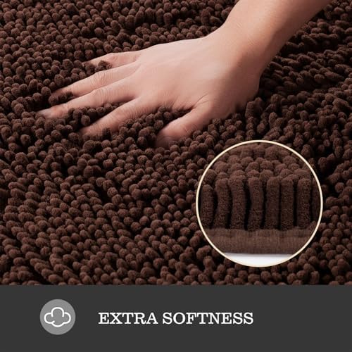 Yeaban Chenille Brown Bathroom Rug 30"x50",Non-Slip Rubber Backing