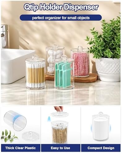 Bathroom Counter Organizer and Storage with 2 Pack Qtip Holder Dispenser, 7 Slots Detachable Toothbrush Holders for Bathrooms, Anti-Slip Electric Toothbrush and Toothpaste Holder Countertop