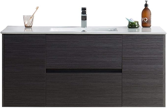 Blossom 48 Inch Bathroom Vanity with Sink, Wall Mounted All-Wood Floating Bathroom Vanity Cabinet with Ceramic Sink, Vanities for Bathroom, 2 Doors and Soft-Closing U-Shaped Drawers, Silver Grey
