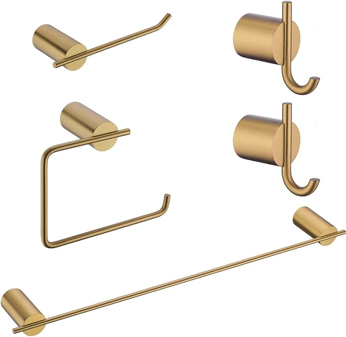 RARANDOM Champagne Bronze Bathroom Hardware Set 5 Pieces Include 24 inch Towel Bar Towel Ring Toilet Paper Holder Towel Hook for Bathroom,SUS304 Stainless Steel.RD96068S-5CB-2