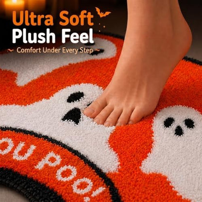 Orange Ghost Halloween Bathroom Rug, Fun U-Shaped Toilet Rug