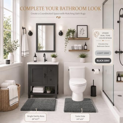 Yimobra Bathroom Rugs Non Slip Washable, Ultra Soft and Water Absorbent Bath Mats, Plush Fluffy Shower Mat Outside, Microfiber Thick Matts for Bathroom Floor/Sink, 24X17, Light Gray and Black Gray