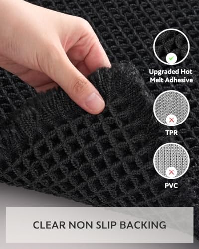 tchdio Waffle Bath Mat Rug, Super Absorbent Non Slip Bath Mats Ultra Soft Bathmat Machine Washable Bathroom Rugs with Tassels, Bath Rugs for Bathroom Floor Beside Tub, 24" x 36", Black