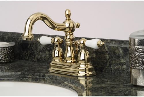 Kingston Brass KB1602PL Heritage 4-Inch Centerset Lavatory Faucet with Porcelain Lever Handle, Polished Brass
