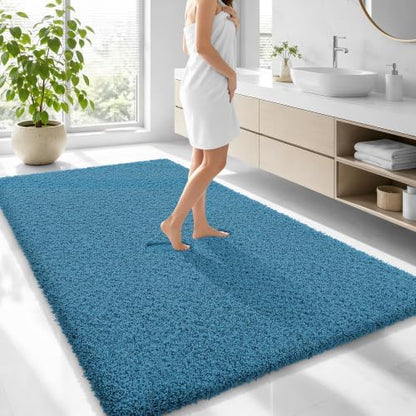 OLANLY Microfiber Large Bathroom Rugs 70x46, Soft Bath Mat, Peacock Blue