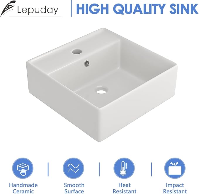 Wall Mounted Vessel Sink 18"x18" Ceramic Floating Bathroom Sink | Floating Wall Hung Sinks Modern Porcelain Wall Hung Sink Wash Hand Basin Vanity Sink with Overflow