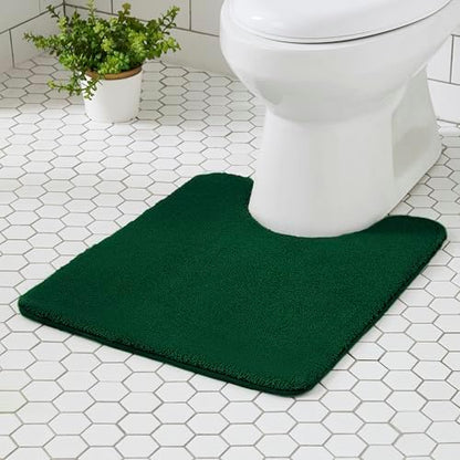 MINIDEAR Toilet Rugs 24x20 - U Shaped Dark Green Thick Memory Foam Contour Rugs,Plush Fluffy, Non-Slip, Quick Dry, Absorbent Washable Floor Microfiber Mat for Home Decor Accessories