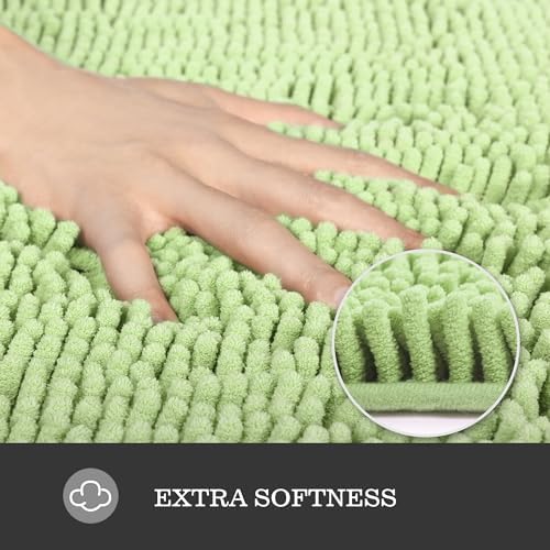 Yeaban Chenille Seafoam Green Bathroom Rug 40"x60",Non-Slip Rubber Backing