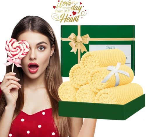 VOOVA & MOVAS Washcloths 6PC, 100% Cotton, 13x13 in, Yellow