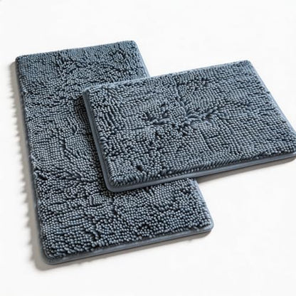 Blue Bathroom Rugs Chenille Bath Mats Set 2 Piece Extra Soft and Absorbent Shaggy Rugs, Machine Wash and Dry, Perfect Plush Bath Mats for Tub, Shower, Bathroom Decor, Washable Carpets Set