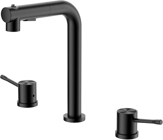 3 Hole Basin Faucets Pull Out Basin Mixer Faucet Brass-Black