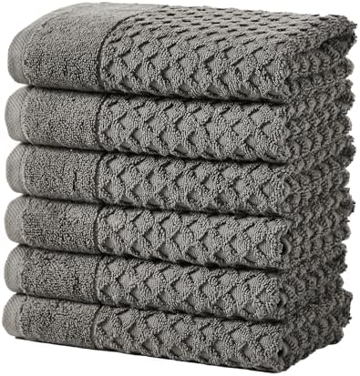 Great Bay Home Hand Towels - 100% Cotton 6 Pack 26x16 Hand Towel Set - Absorbent, Durable, Quick-Dry Towels for Bathroom (Dark Grey)