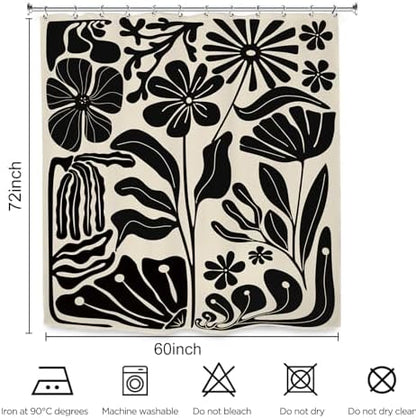 Black Matisse Flower Vintage Abstract Retro Art 70s Modern Shower Curtain